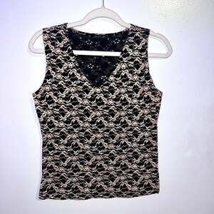 Vintage Jaipur Black and Gold Lace Sleeveless V-Neck Top